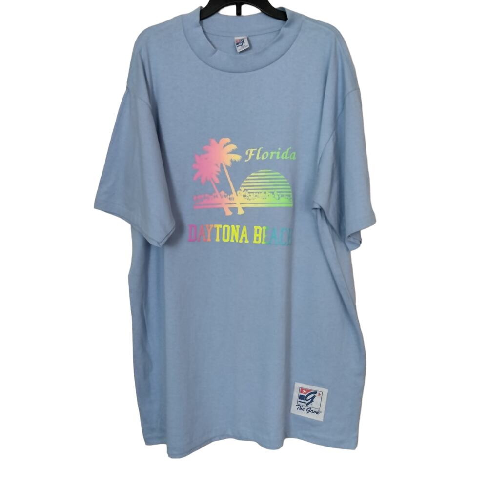 Vintage The Game Sz Large 90s Neon Puff Paint Daytona Beach Florida T Shirt